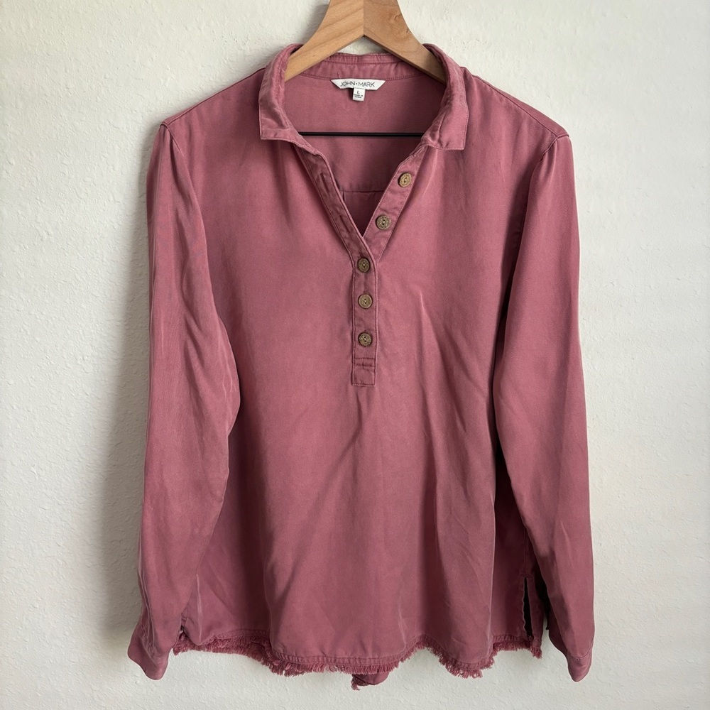 John Mark Dusty Rose Long-Sleeve Henley Blouse